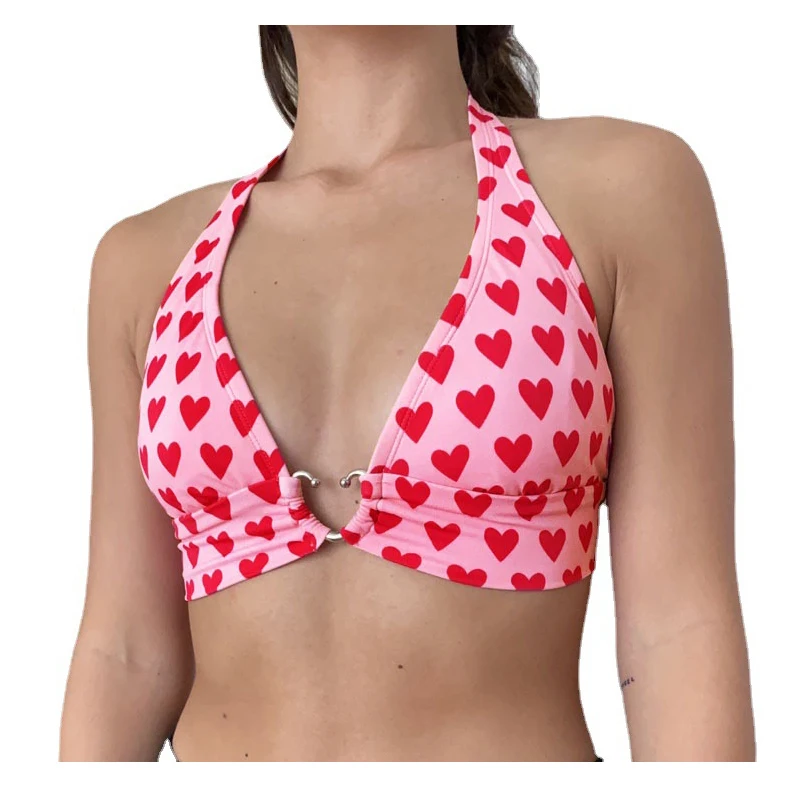 V neck heart print halter top wear out lace up backless women sexy bustier crop top, Red, purple, pink, brown
V neck heart print halter top wear out lace up backless women sexy bustier crop top, Red, purple, pink, brown