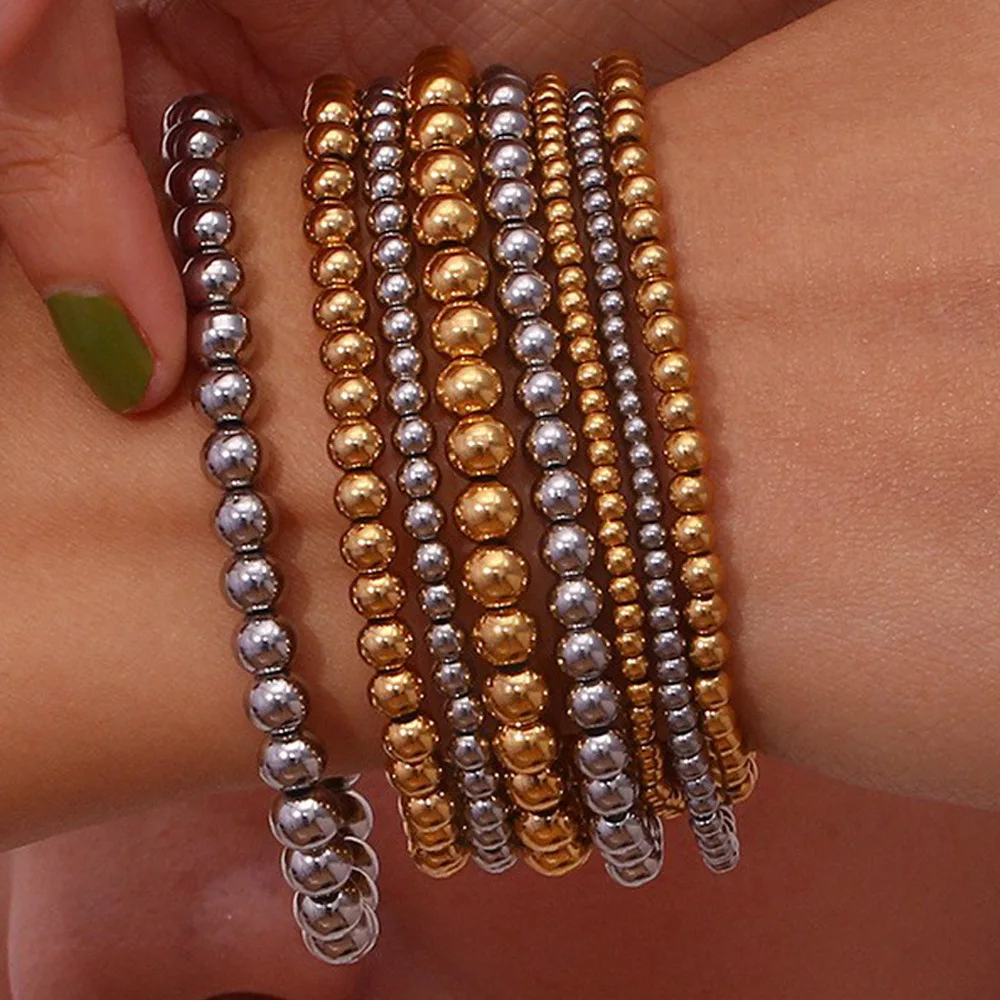 18K Gold Plated 316L Stainless Steel Bracelet Jewelry Vintage Stainless Steel Beads Elasticity Bracelet for Men Women
18K Gold Plated 316L Stainless Steel Bracelet Jewelry Vintage Stainless Steel Beads Elasticity Bracelet for Men Women