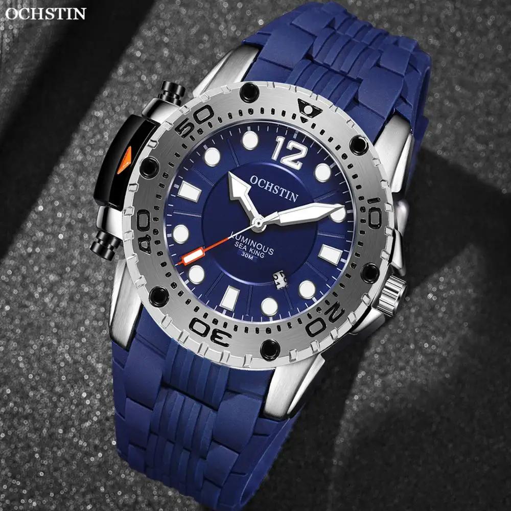 

OCHSTIN brand 6124 luxury blue mens quartz wristwatch exclusive Silicone band Calendar water proof Luminous custom wrist watch