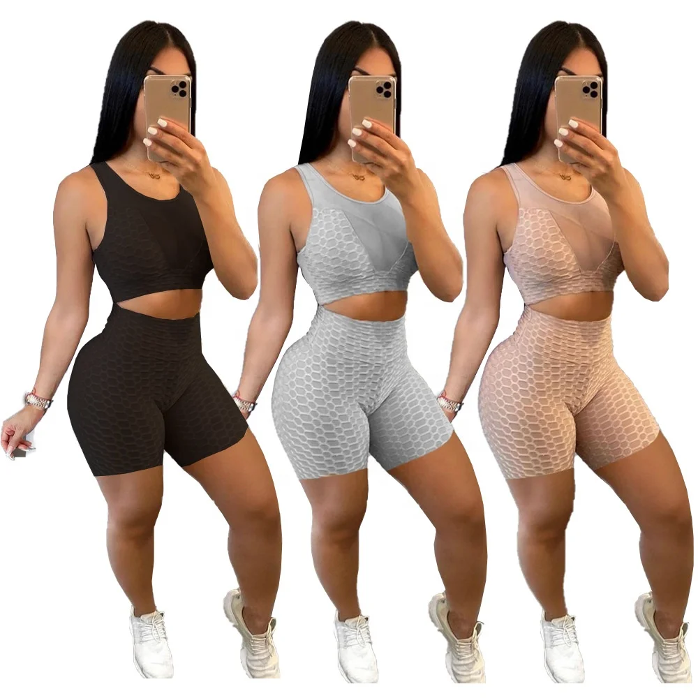 Soild Color mesh patchwork see through Vest tops with slim pants women yoga set summer tracksuit Women sports two piece set, Pink/black/gray
Soild Color mesh patchwork see through Vest tops with slim pants women yoga set summer tracksuit Women sports two piece set, Pink/black/gray