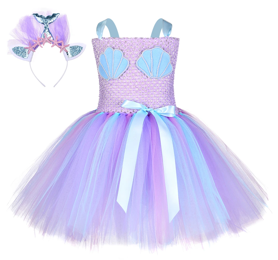 

The Sea Theme Yiwu Birthday Tutu Tulle Mermaid Girls Party Dress For 2-12 Years Kids