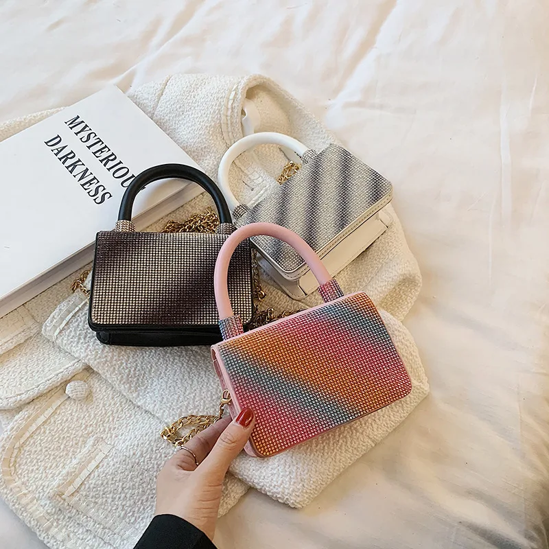 2021 New Luxury Korean Version Shoulder Crossbody Bag Casual Gradient Diamond Bag Chain Portable Small Square Bag, 3 colors 
2021 New Luxury Korean Version Shoulder Crossbody Bag Casual Gradient Diamond Bag Chain Portable Small Square Bag, 3 colors