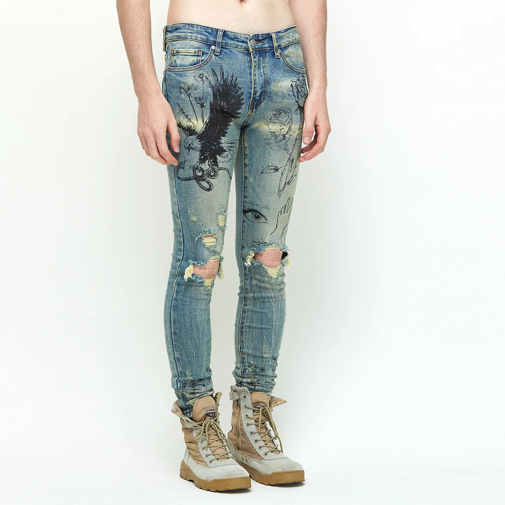 DiZNEW printed denim jeans manufacturers wholesale men stretch destroyed jeans, Light blue,mid blue and black
DiZNEW printed denim jeans manufacturers wholesale men stretch destroyed jeans, Light blue,mid blue and black