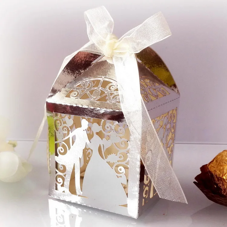laser cut candy box bride and groom wedding paper favor sweet