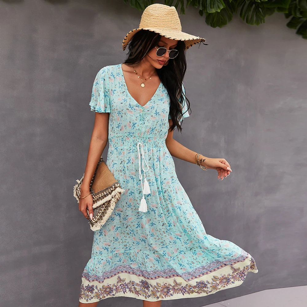 Women's Bohemian Casual Dress Summer Fashion Short Sleeve V-neck High Waist Print Dress, As show
Women's Bohemian Casual Dress Summer Fashion Short Sleeve V-neck High Waist Print Dress, As show