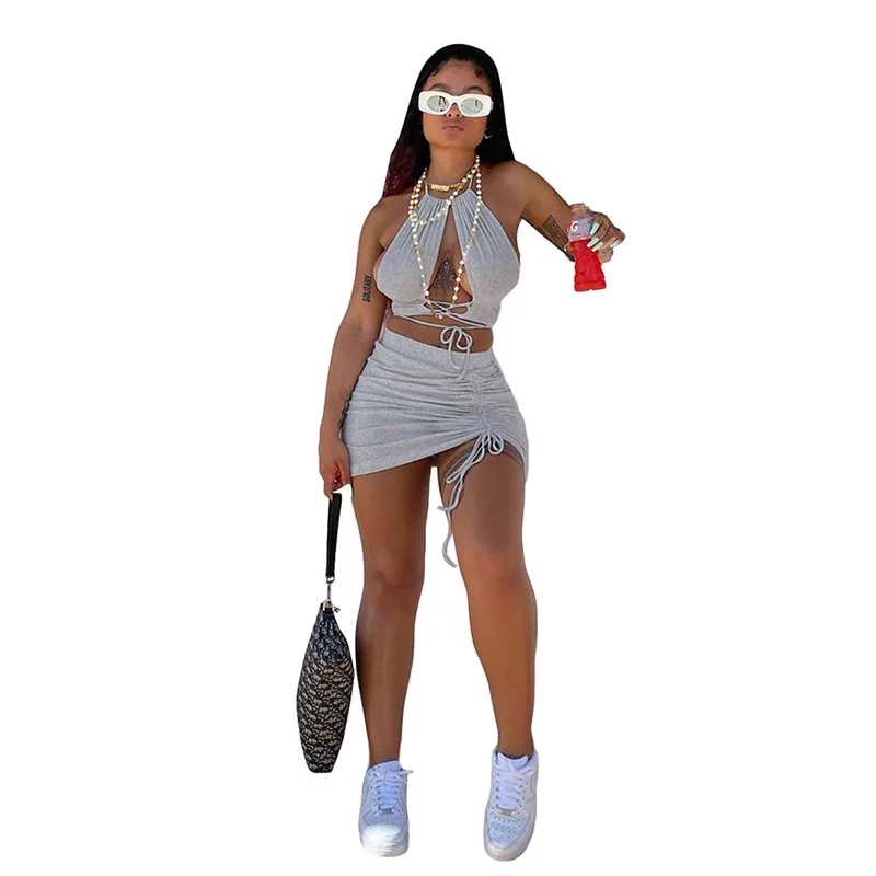 Autumn Women's New Hanging Neck Band Hollowed-Out Vest Drawstring Short Skirt Set Summer Two Piece Skirt Set, 3 colors
Autumn Women's New Hanging Neck Band Hollowed-Out Vest Drawstring Short Skirt Set Summer Two Piece Skirt Set, 3 colors