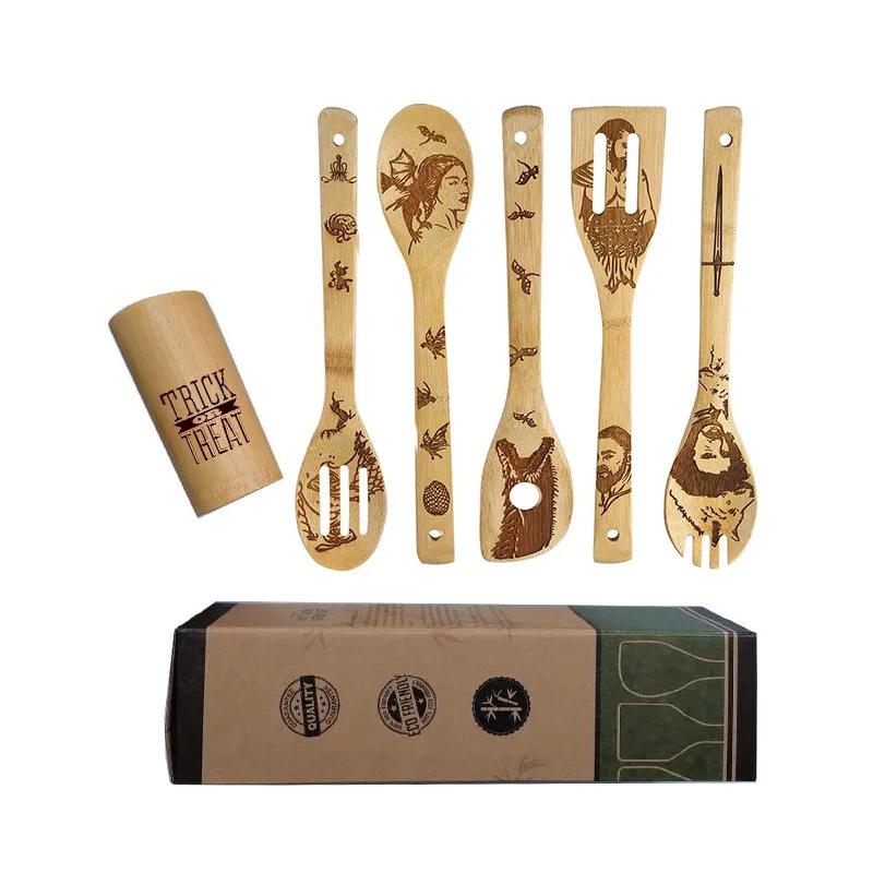 Customizable laser carving bamboo spatula, the game of p ower theme bamboo spatula set
Customizable laser carving bamboo spatula, the game of p ower theme bamboo spatula set