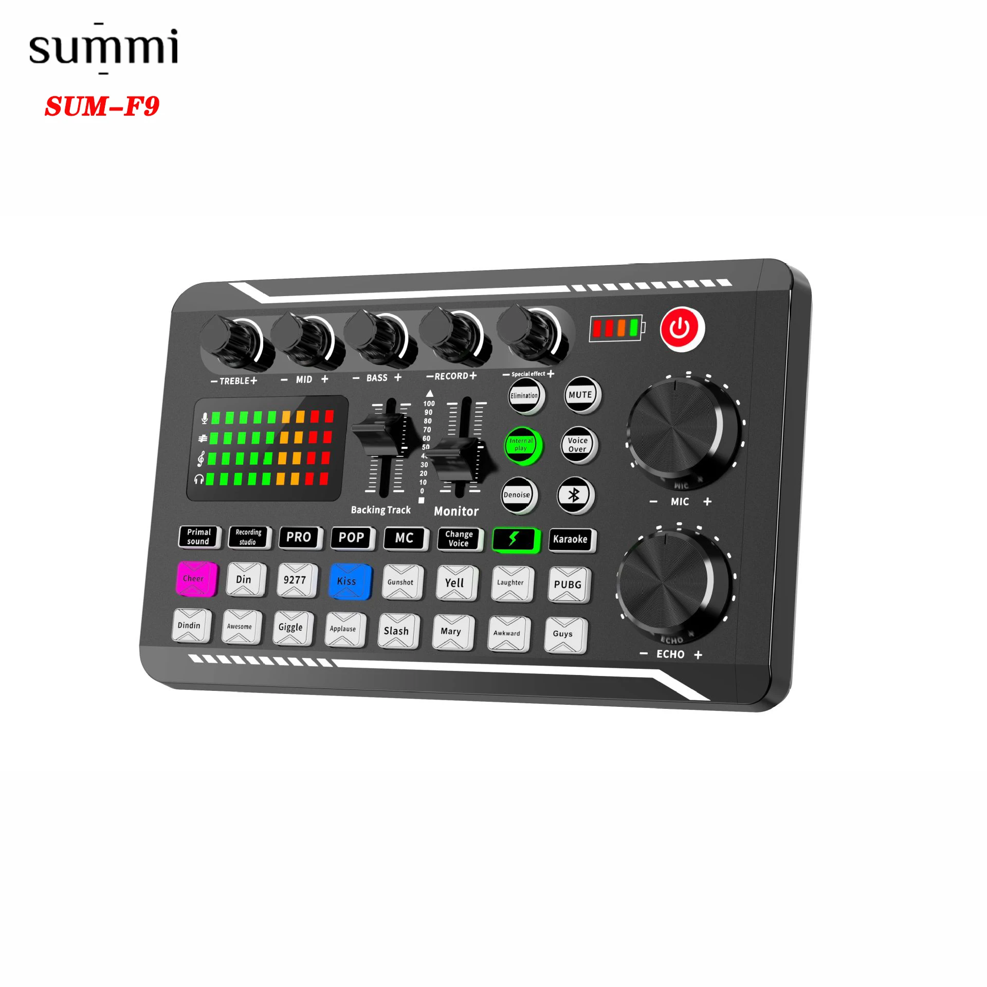 SUM-F9 factory wholesale Professional Live Sound Card with LED Light Support BT4.0 Audio Noise Canceling Mixer
SUM-F9 factory wholesale Professional Live Sound Card with LED Light Support BT4.0 Audio Noise Canceling Mixer