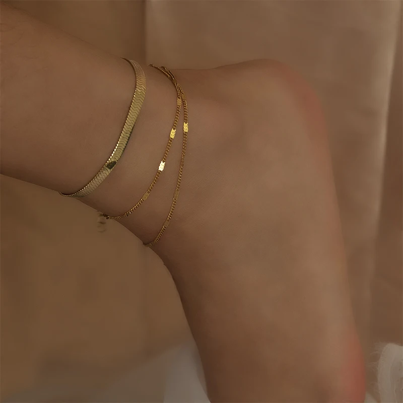New arrival 5mm width adjustable 18k Gold Stainless Steel herringbone anklet flat snake Chain anklet foot jewelry for women
New arrival 5mm width adjustable 18k Gold Stainless Steel herringbone anklet flat snake Chain anklet foot jewelry for women