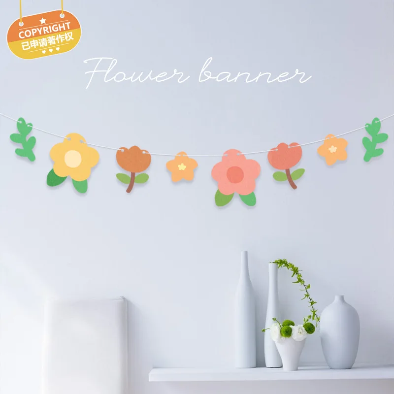 

Small Pink Flower Pull Flowers Paper Flag Banner Birthday Party Decorations Decorated Scene Bunting Supplies