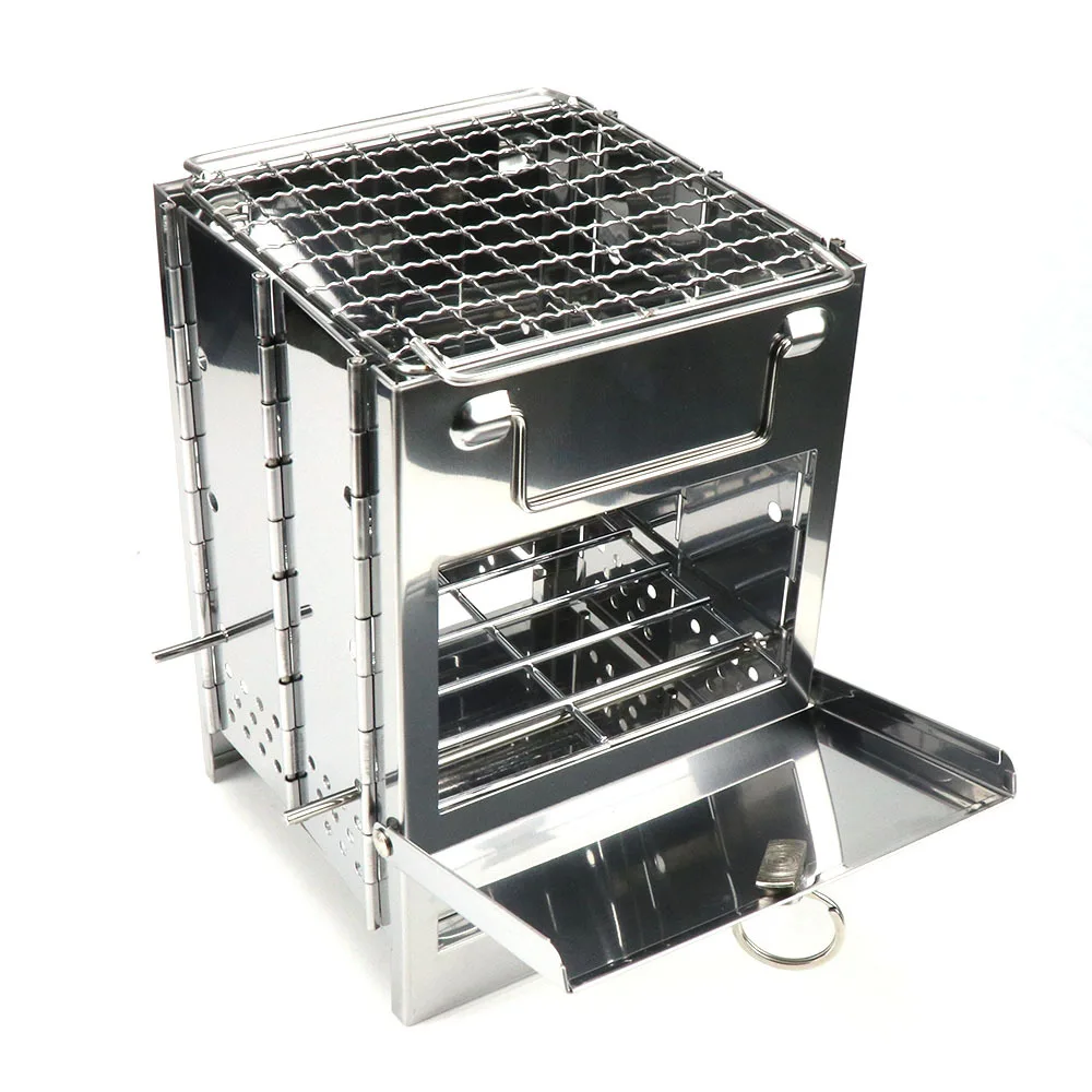 New stainless steel wood stove outdoor mini charcoal stove, BBQ grill set and camping stove mini, Silver
New stainless steel wood stove outdoor mini charcoal stove, BBQ grill set and camping stove mini, Silver