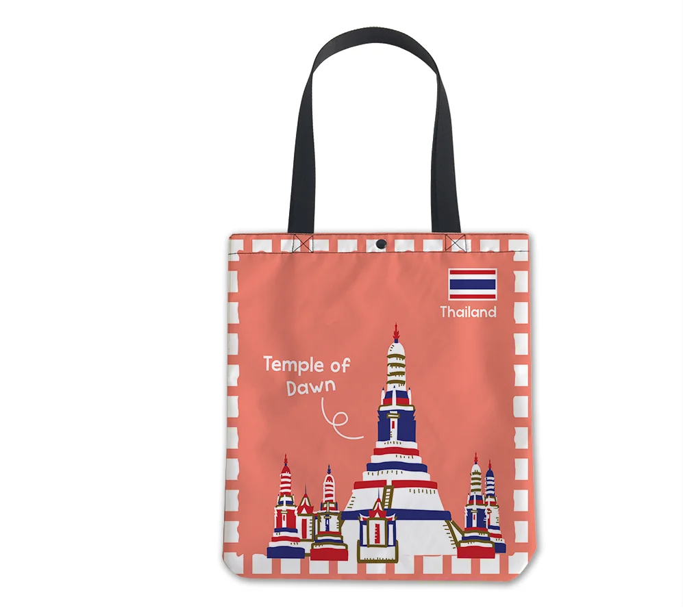 2022 New Designer Thailand Temple Of Dawn Logo Souvenirs Travel Gifts Eco Friendly Foldable Reusable Tote Shopping Bag
2022 New Designer Thailand Temple Of Dawn Logo Souvenirs Travel Gifts Eco Friendly Foldable Reusable Tote Shopping Bag