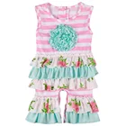 2019 Boutique baby clothes kids wholesale icing legging clothing set printing girls flower applique tunic tops outfits