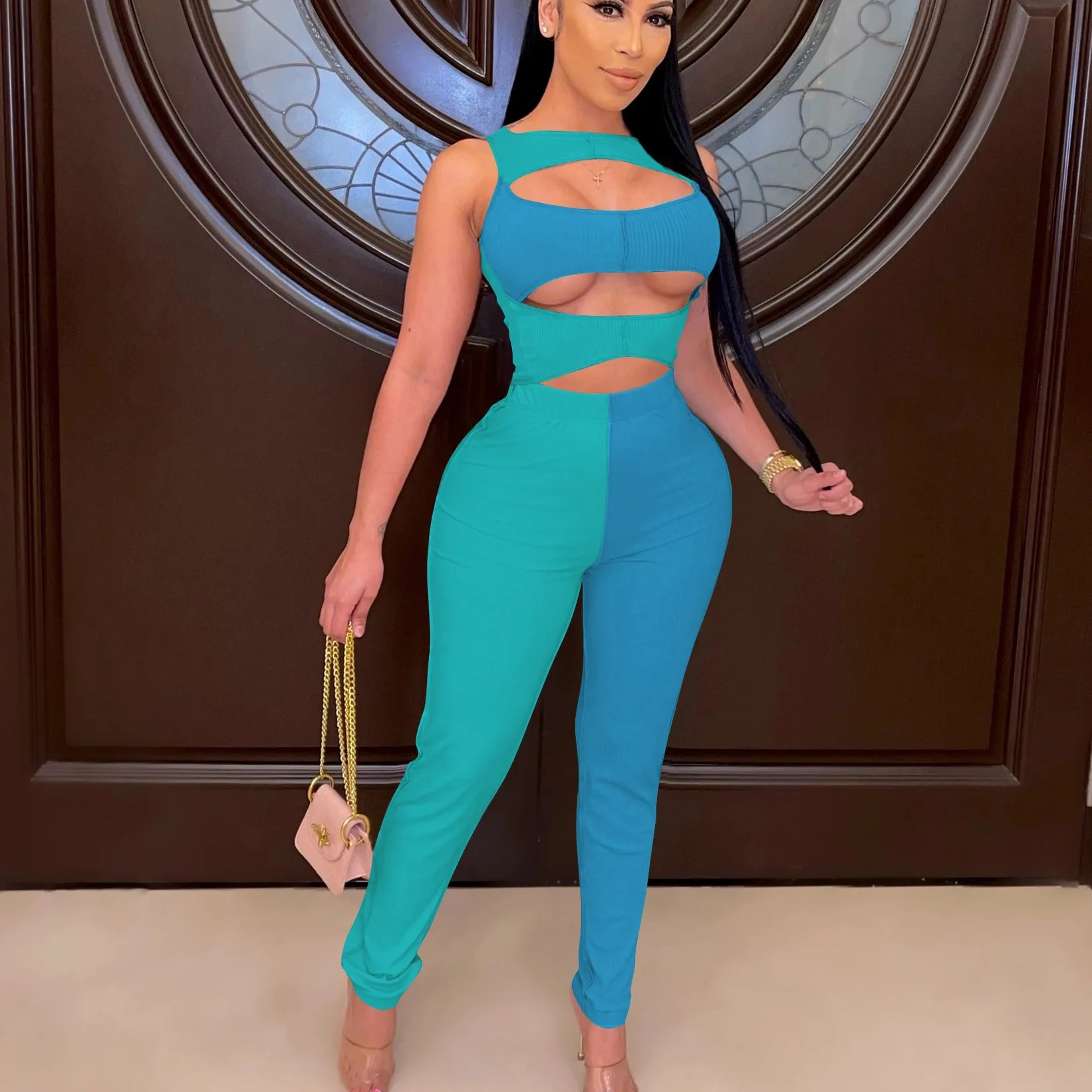 2021 Women Sexy Fashion Pants Set Seductive Hollow Out Contrast Color Two Pieces Outfits two piece long set, Blue/green
2021 Women Sexy Fashion Pants Set Seductive Hollow Out Contrast Color Two Pieces Outfits two piece long set, Blue/green