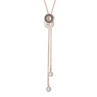 Custom Design Elegant Pendant Cubic Zirconia Stainless Steel Rose Gold Sea Shell Inlay Omen Choker Necklace Sweater Chian