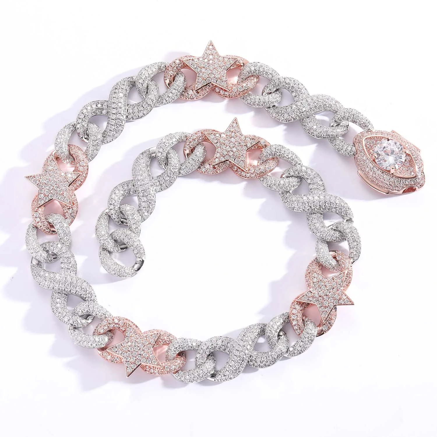 Hip Hop New Silver Pink Two Color Star Eye Buckle Cuban Chain Necklace Copper Zircon Cuban Chain
Hip Hop New Silver Pink Two Color Star Eye Buckle Cuban Chain Necklace Copper Zircon Cuban Chain