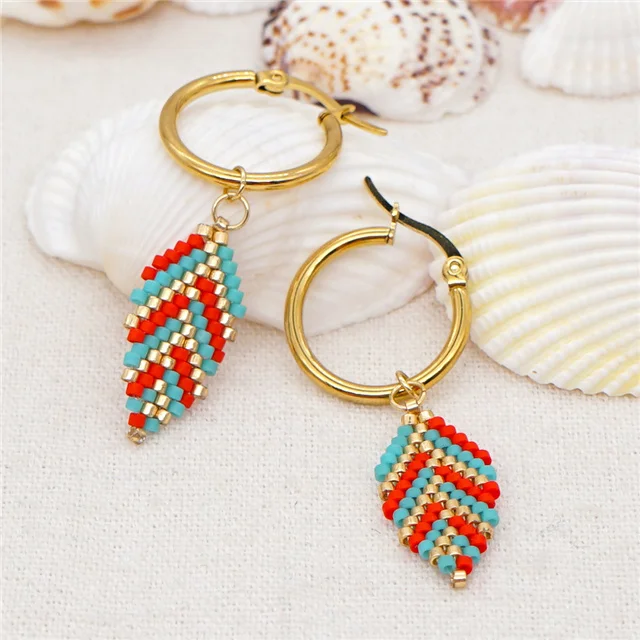 Handmade Retro Leaf Design Earrings Bohemian Colorful Seed Bead Earrings for Women, Gold
Handmade Retro Leaf Design Earrings Bohemian Colorful Seed Bead Earrings for Women, Gold