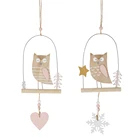 Handicraft wall hanging decorative figurine wooden owl hanging finches Xmas decorative pendant home decor