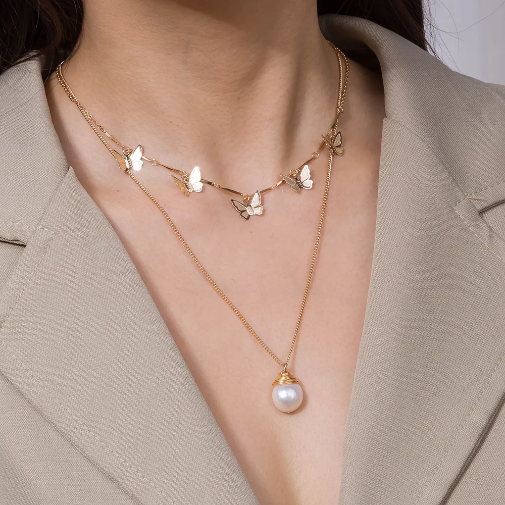 Hot selling fashion butterfly pearl Multi-layer necklace Accessories Pendant Necklace, Gold
Hot selling fashion butterfly pearl Multi-layer necklace Accessories Pendant Necklace, Gold