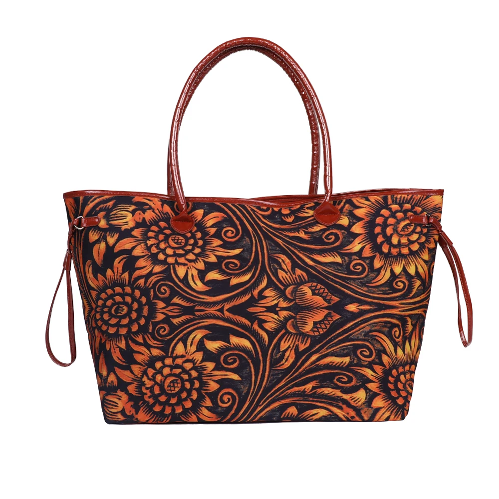 Wholesale Fashion Ladies Tooled Leather Engraved Sunflower Handbag Women Canvas Tote Bag Female Shoulder Bag with PU Bottom, As pics
Wholesale Fashion Ladies Tooled Leather Engraved Sunflower Handbag Women Canvas Tote Bag Female Shoulder Bag with PU Bottom, As pics