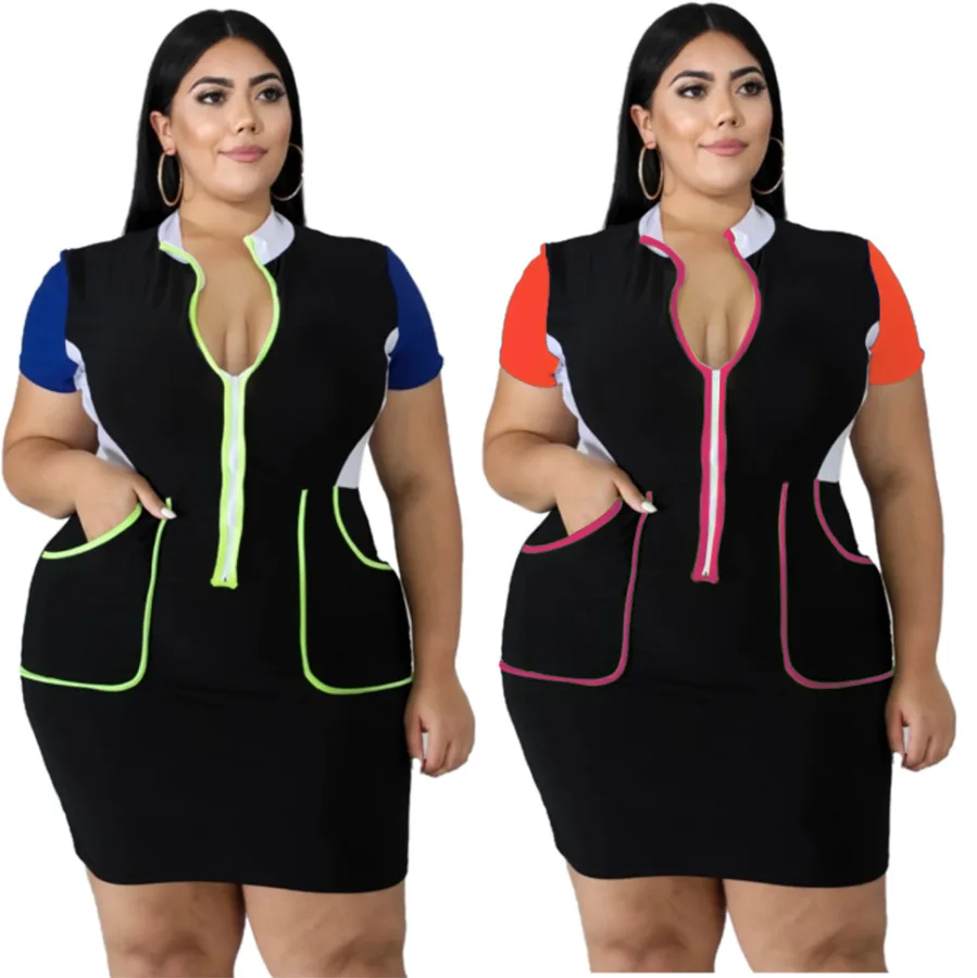 Hot Selling European and American plus size dresses 2021 Color matching style plus size summer dress Factory women's clothing, Shown
Hot Selling European and American plus size dresses 2021 Color matching style plus size summer dress Factory women's clothing, Shown