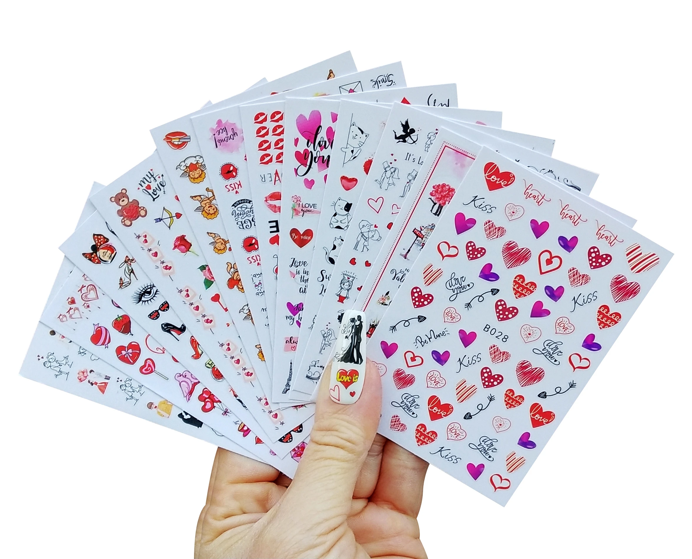 2022 Valentine's Day Heart Kiss Nail Decoration Decals Colorful Love Nail Art Stickers
2022 Valentine's Day Heart Kiss Nail Decoration Decals Colorful Love Nail Art Stickers
