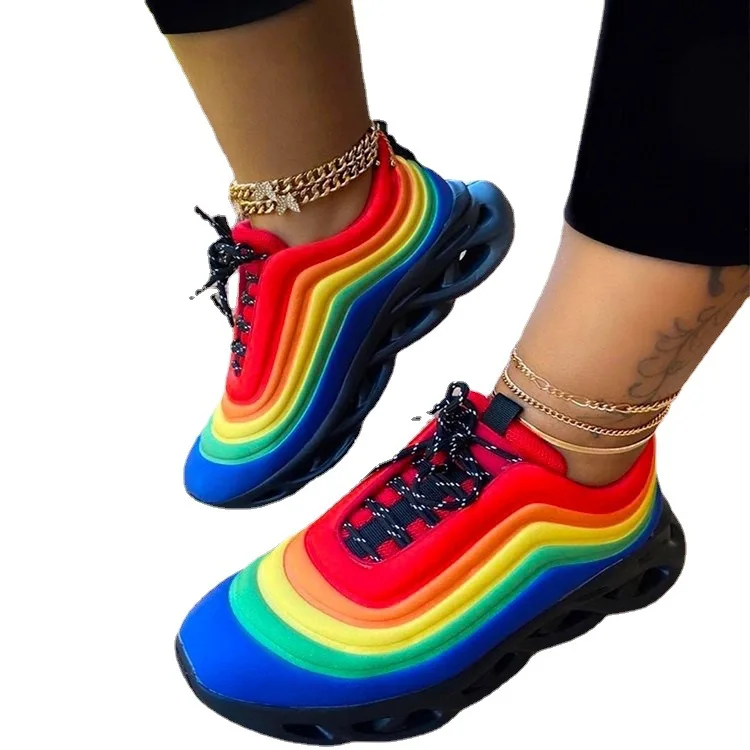 New Thick Soled Old Shoes Print Color Matching Lace Up Rainbow Women Size 43 Casual Sneakers, Blue pink
New Thick Soled Old Shoes Print Color Matching Lace Up Rainbow Women Size 43 Casual Sneakers, Blue pink