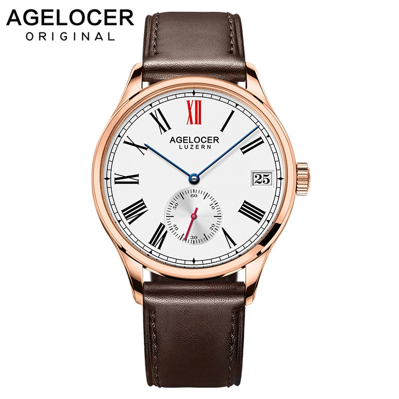 

Agelocer Swiss Original Men's Watch Luxury Famous Brand Men Mechanical Watches Men Hour Date Watch Male Leather Dress Watches