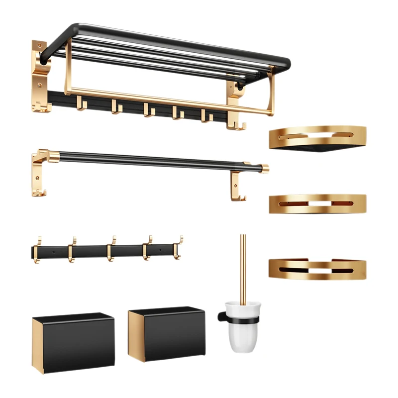 Wall mounted bathroom accessories multi-function space aluminum towel shelf set with hooks
Wall mounted bathroom accessories multi-function space aluminum towel shelf set with hooks