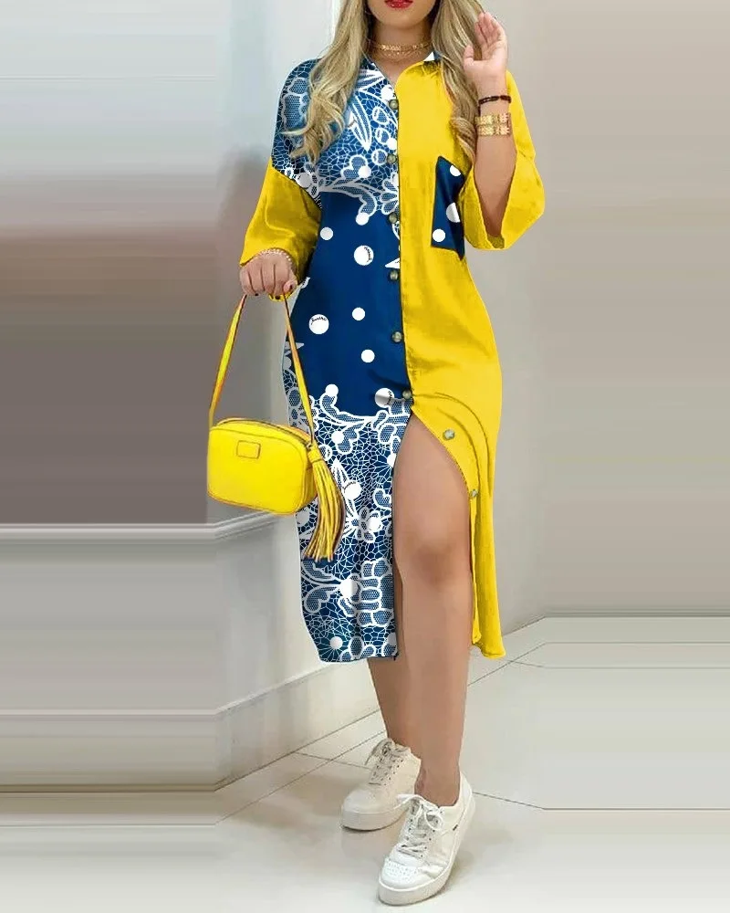 2021 Summer New Design Womens patchwork Casual shirt Dressss button down drop shoulder elegant women print maxi long shirt dress
2021 Summer New Design Womens patchwork Casual shirt Dressss button down drop shoulder elegant women print maxi long shirt dress
