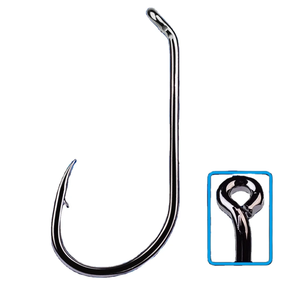 

TOPIND 100Pcs/Bag 6032 Carbon Steel Fishing Hook Bait Holder Hook with 2 Barbs, Black
