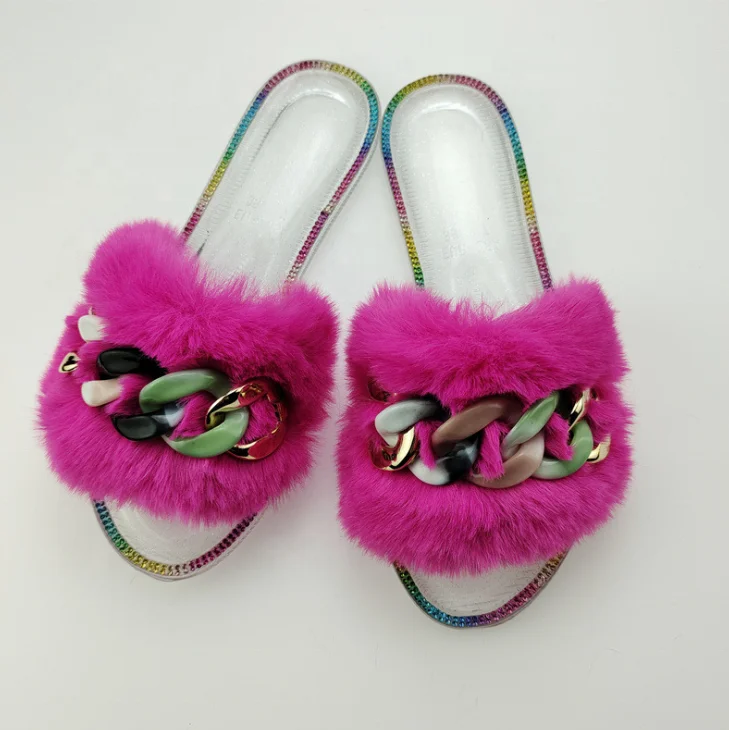 High Quality Large Fur Flat Sandals Furry Women's Diamond Sandals Fashion Fur Slippers Sandals Fur Slides With Gold Chain, Pink/blue/burgundy/black
High Quality Large Fur Flat Sandals Furry Women's Diamond Sandals Fashion Fur Slippers Sandals Fur Slides With Gold Chain, Pink/blue/burgundy/black