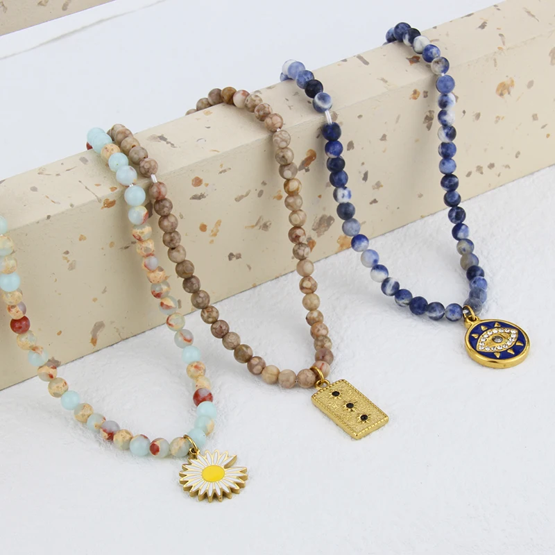 16 colors Natural Stone Collection Beaded Gold Plated Stainless Steel Pendant Necklace Fashion Light Luxury Jewelry, Gold color
16 colors Natural Stone Collection Beaded Gold Plated Stainless Steel Pendant Necklace Fashion Light Luxury Jewelry, Gold color