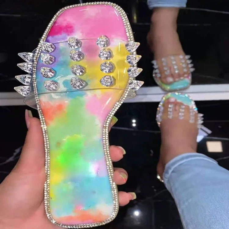 New Style Woman Beach Slippers 2021 Summer Diamond Rainbow Sandals Ladies Square Toe Clear Strap Slides Sandals, 3 colors
New Style Woman Beach Slippers 2021 Summer Diamond Rainbow Sandals Ladies Square Toe Clear Strap Slides Sandals, 3 colors