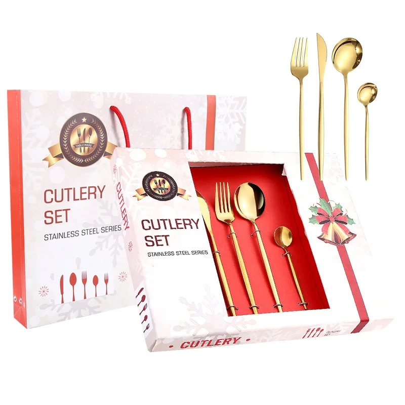 

24PCS Christmas Cutlery Set 304 Stainless Steel Rose Gold Flatware Set Spoons Fork Knife