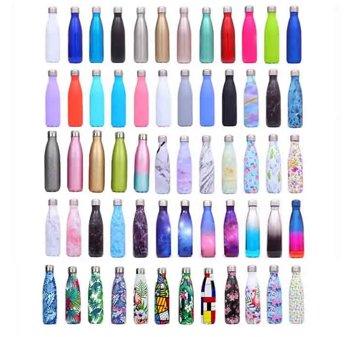 

Wholesale 500ml/750ml Brands double wall stainless steel custom logo thermo cola shaped drinking water bottle