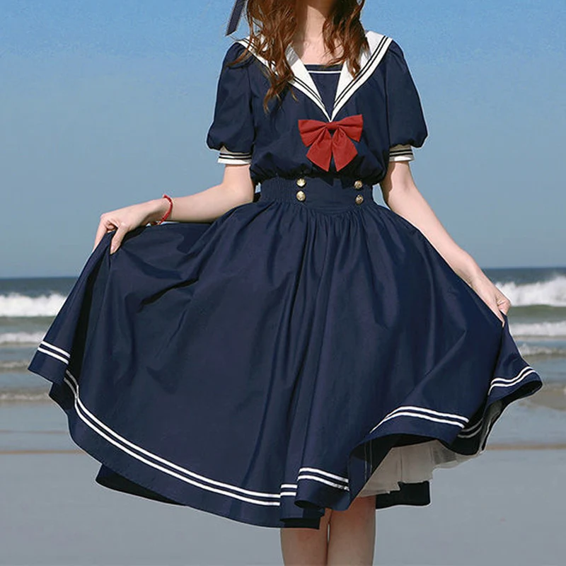 Sailor Collar Navy Dress Japanese Lolita Sweet Bow-knot Girl Retro Cotton Kawaii Preppy Style Long Sleeve Dress Women, Many
Sailor Collar Navy Dress Japanese Lolita Sweet Bow-knot Girl Retro Cotton Kawaii Preppy Style Long Sleeve Dress Women, Many