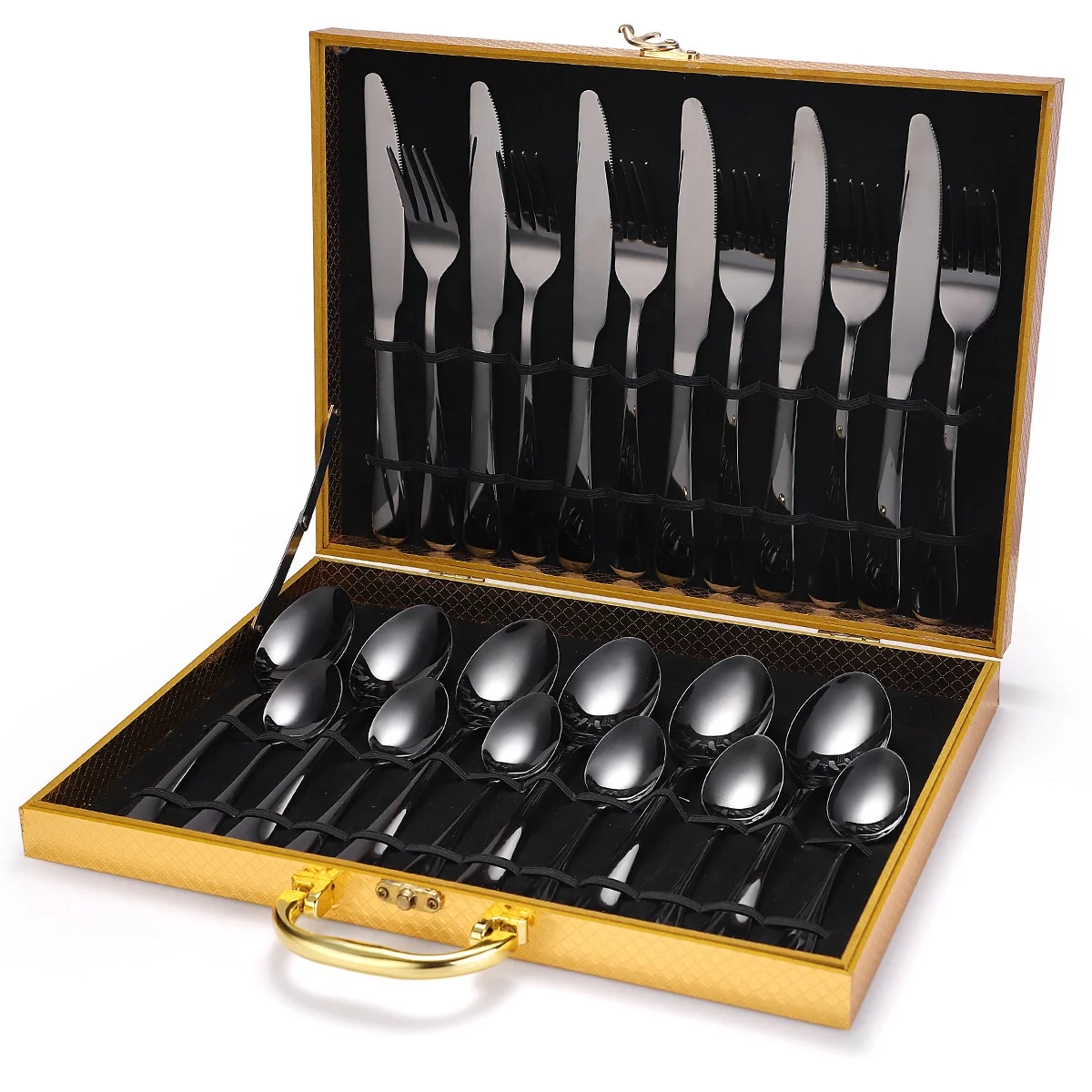 Packaging with Wooden Gift box for Luxury Gold Flatware black Cutlery Set Stainless Steel, Sivler/rose gold/gold /black/multi color
Packaging with Wooden Gift box for Luxury Gold Flatware black Cutlery Set Stainless Steel, Sivler/rose gold/gold /black/multi color