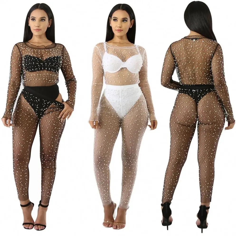 Beading Decoration Hollow Out Design Transparent Women 2 Piece Set Club Wear Sexy Outfit, White, black, apricot
Beading Decoration Hollow Out Design Transparent Women 2 Piece Set Club Wear Sexy Outfit, White, black, apricot