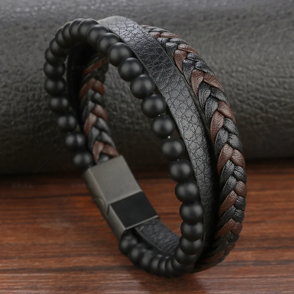 Stainless Steel Magnetic Buckle Multilayer Volcano Agate Stone Leather Bracelet Multi Layers Braided Leather Bangle Bracelet
Stainless Steel Magnetic Buckle Multilayer Volcano Agate Stone Leather Bracelet Multi Layers Braided Leather Bangle Bracelet
