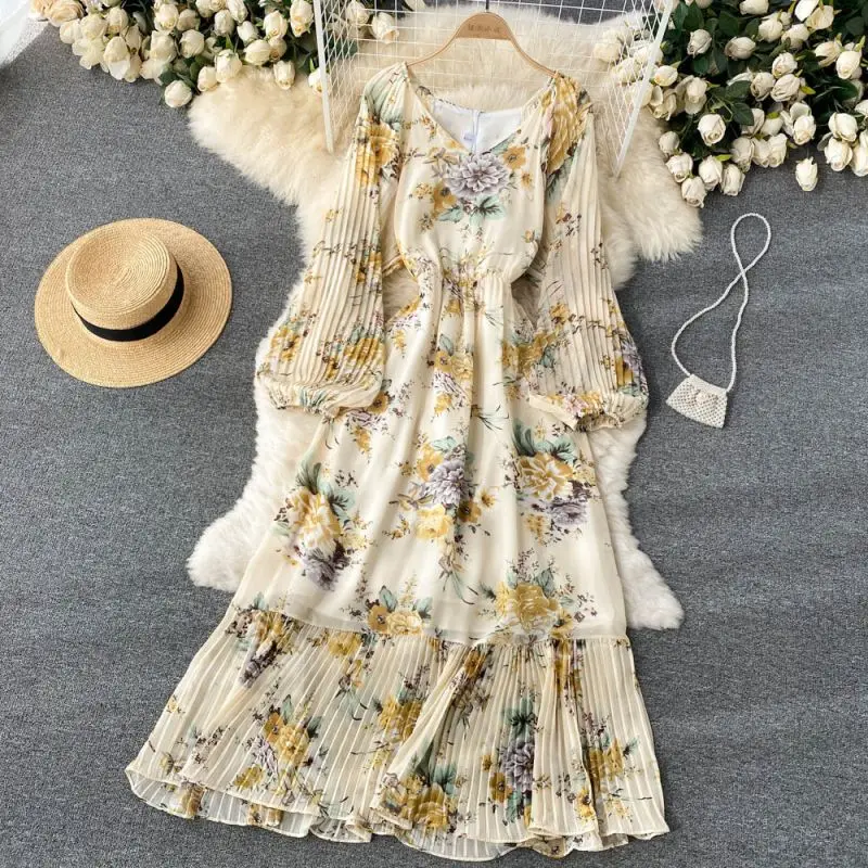 Women Casual Dress Lady Korean Style Vintage Floral Printed Chiffon Shirt Dress Long Sleeve Bow Midi Dress, Picture color
Women Casual Dress Lady Korean Style Vintage Floral Printed Chiffon Shirt Dress Long Sleeve Bow Midi Dress, Picture color