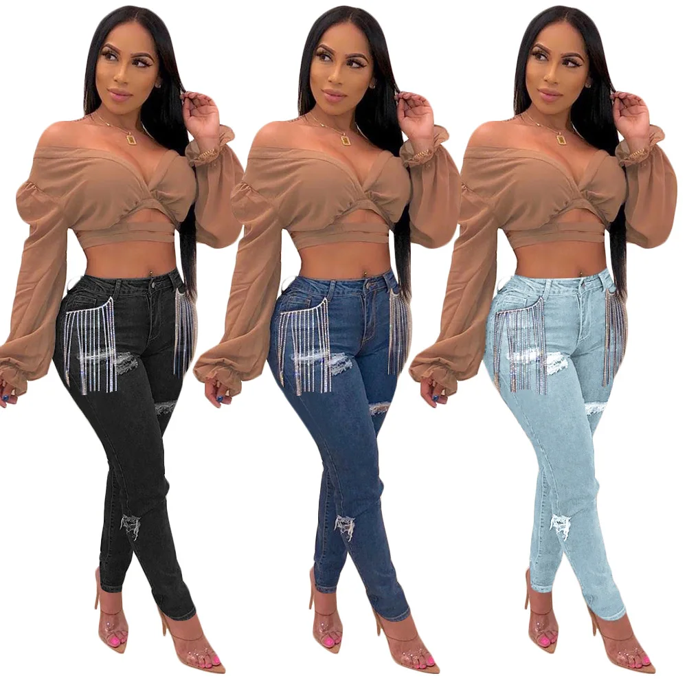 Casual ripped tassel jeans fashion personality street trend denim plus size pants women's jeans, As pictures
Casual ripped tassel jeans fashion personality street trend denim plus size pants women's jeans, As pictures