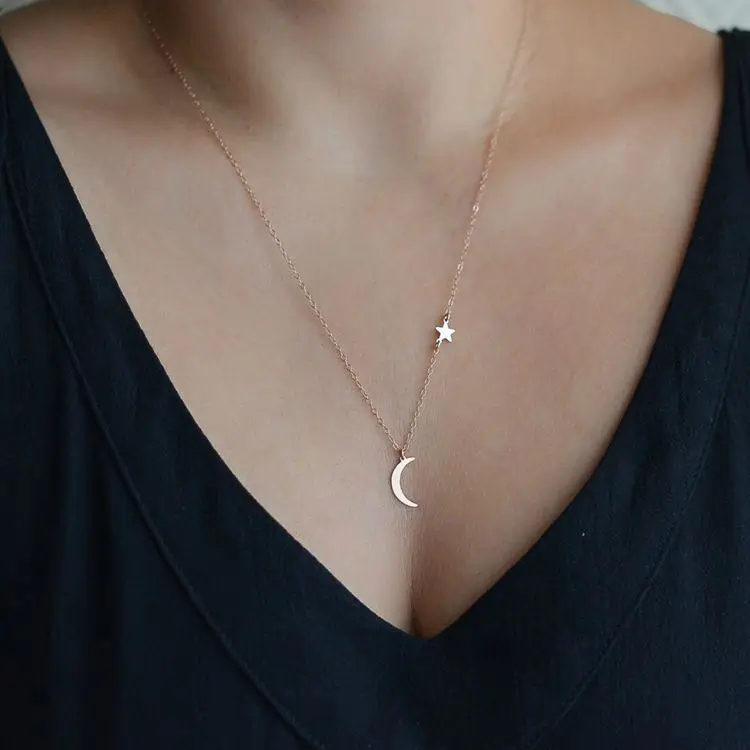 Latest Jewelry simple and versatile copper moon star pendant necklace lady short style choker necklace, Silvery,golden
Latest Jewelry simple and versatile copper moon star pendant necklace lady short style choker necklace, Silvery,golden