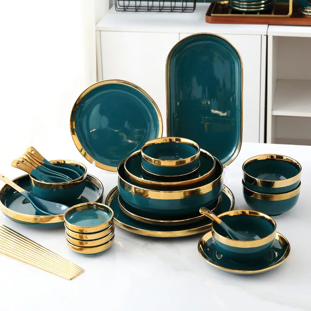 Green ceramic tableware dinnerware set Golden edge ceramic tableware plate japan ceramic tableware
Green ceramic tableware dinnerware set Golden edge ceramic tableware plate japan ceramic tableware