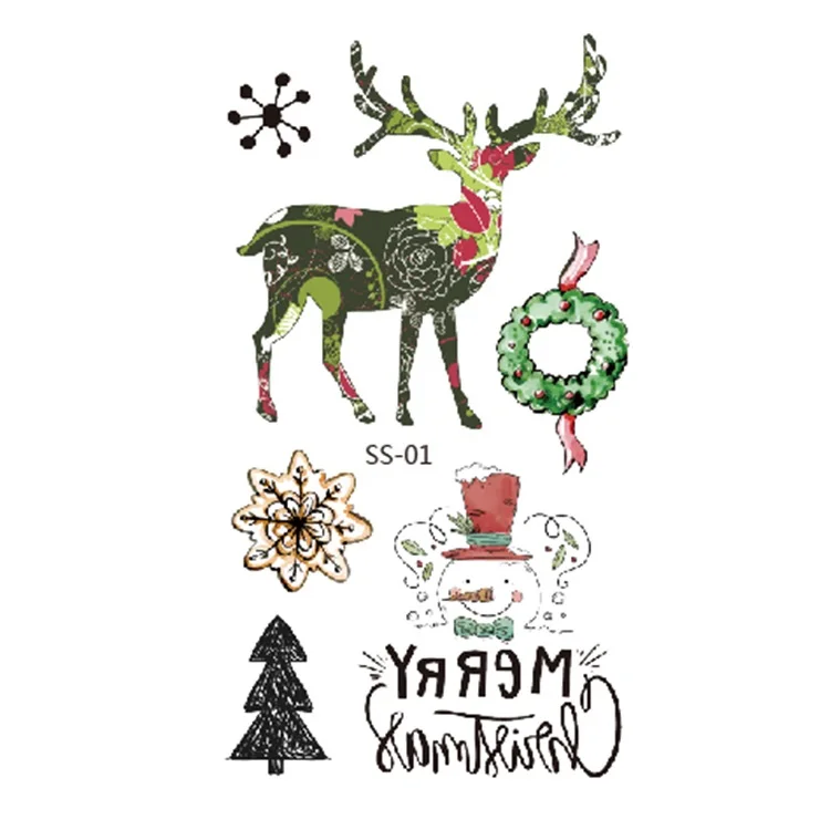 Hot selling newest children's cute Christmas series body waterproof tattoo stickers, Metallic / colorful / customized
Hot selling newest children's cute Christmas series body waterproof tattoo stickers, Metallic / colorful / customized