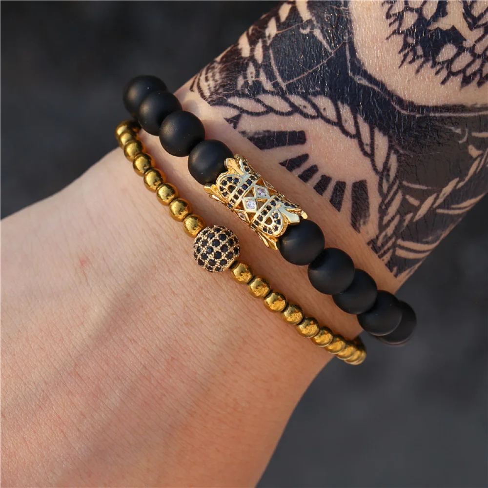 Hot Selling Men's Jewelry CZ Zircon Frosted Ball Charm Braided Elastic Set Beaded Men Bracelet, Gold/steel
Hot Selling Men's Jewelry CZ Zircon Frosted Ball Charm Braided Elastic Set Beaded Men Bracelet, Gold/steel