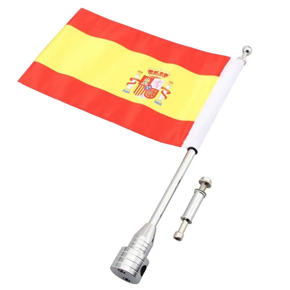 Chrome Motorcycle Rear Side Mount Flag Pole Spanish Flag Fit For Harley Luggage Rack
