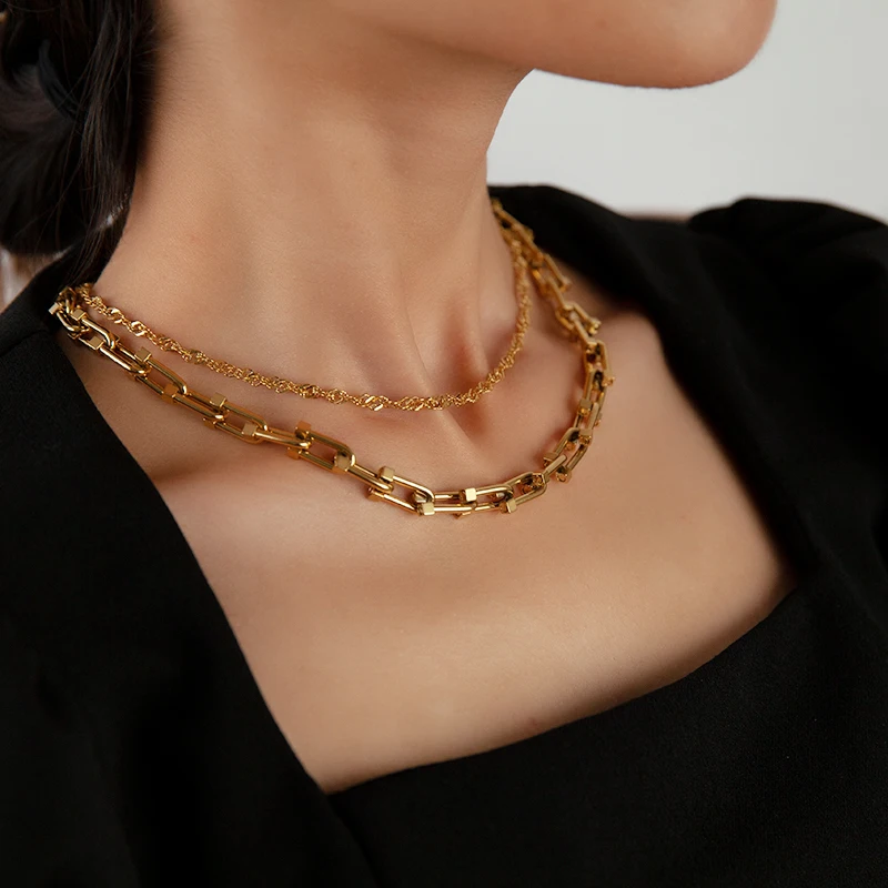 New trendy personality 18K U shape chain necklace 14k gold plated stainless steel necklace jewelry women
New trendy personality 18K U shape chain necklace 14k gold plated stainless steel necklace jewelry women