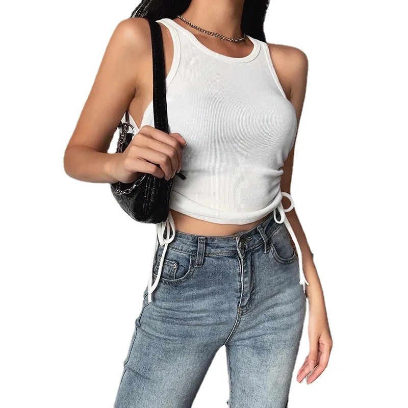 2021 New design women white blank logo bowknot crop top ladies short sleeveless tank tops With drawstring, 3 colors
2021 New design women white blank logo bowknot crop top ladies short sleeveless tank tops With drawstring, 3 colors