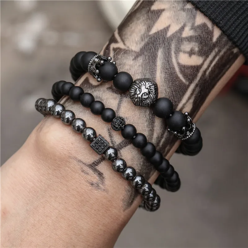 European And American Jewelry Hot Sale Fashion Retro Black Frosted Beaded Zircon Crown Dice lion Head Men's Bracelet Set
European And American Jewelry Hot Sale Fashion Retro Black Frosted Beaded Zircon Crown Dice lion Head Men's Bracelet Set
